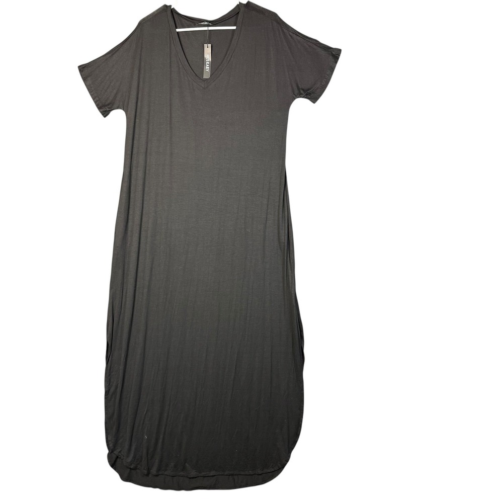 NWT Huskary XXL Black Summer Loose Fit V-Neck Maxi Dress Short Sleeve‎ Side Slit